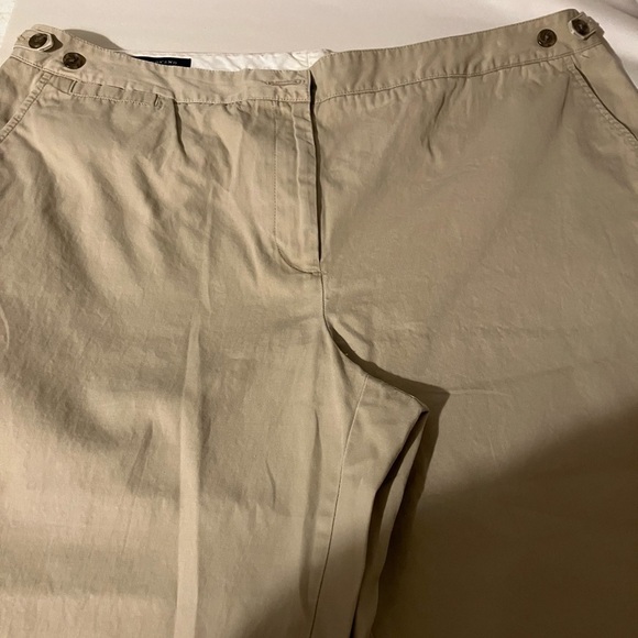 Tan Lands End Wide Leg Cropped Pants Size 18 Casual Beach Adjustable Waistband - Picture 3 of 8